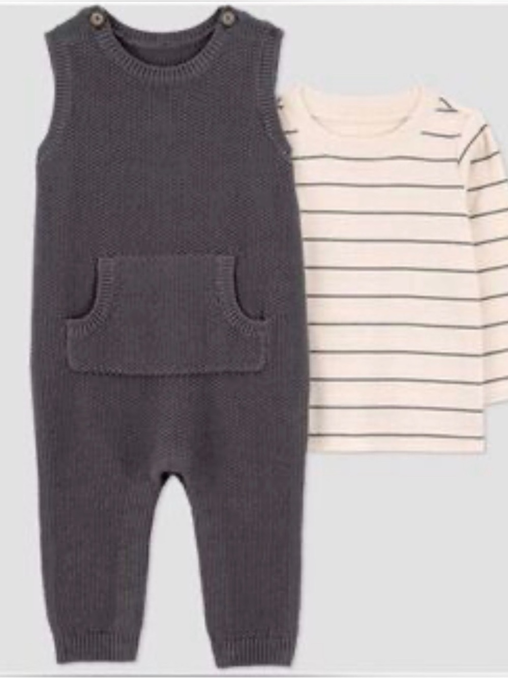 NWT Carters Charcoal Knit Baby Romper with Cream Striped Top